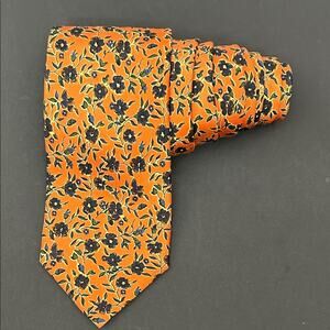 Faconnable Vibrant Orange Floral Tie, 100% Silk, Handmade in France